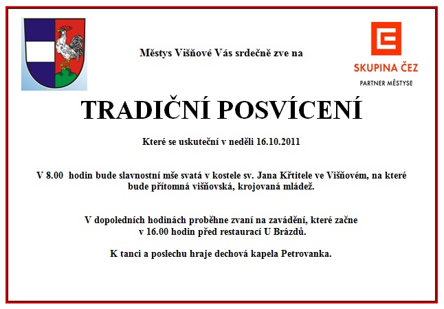 posviceni Višňové městys s vinařskou tradicí